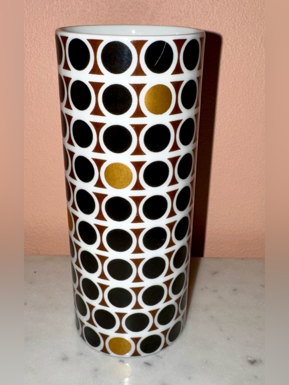 Vintage MCM Rosenthal Geometric Op-Art Bud Vase, Black, Ochre, Gold